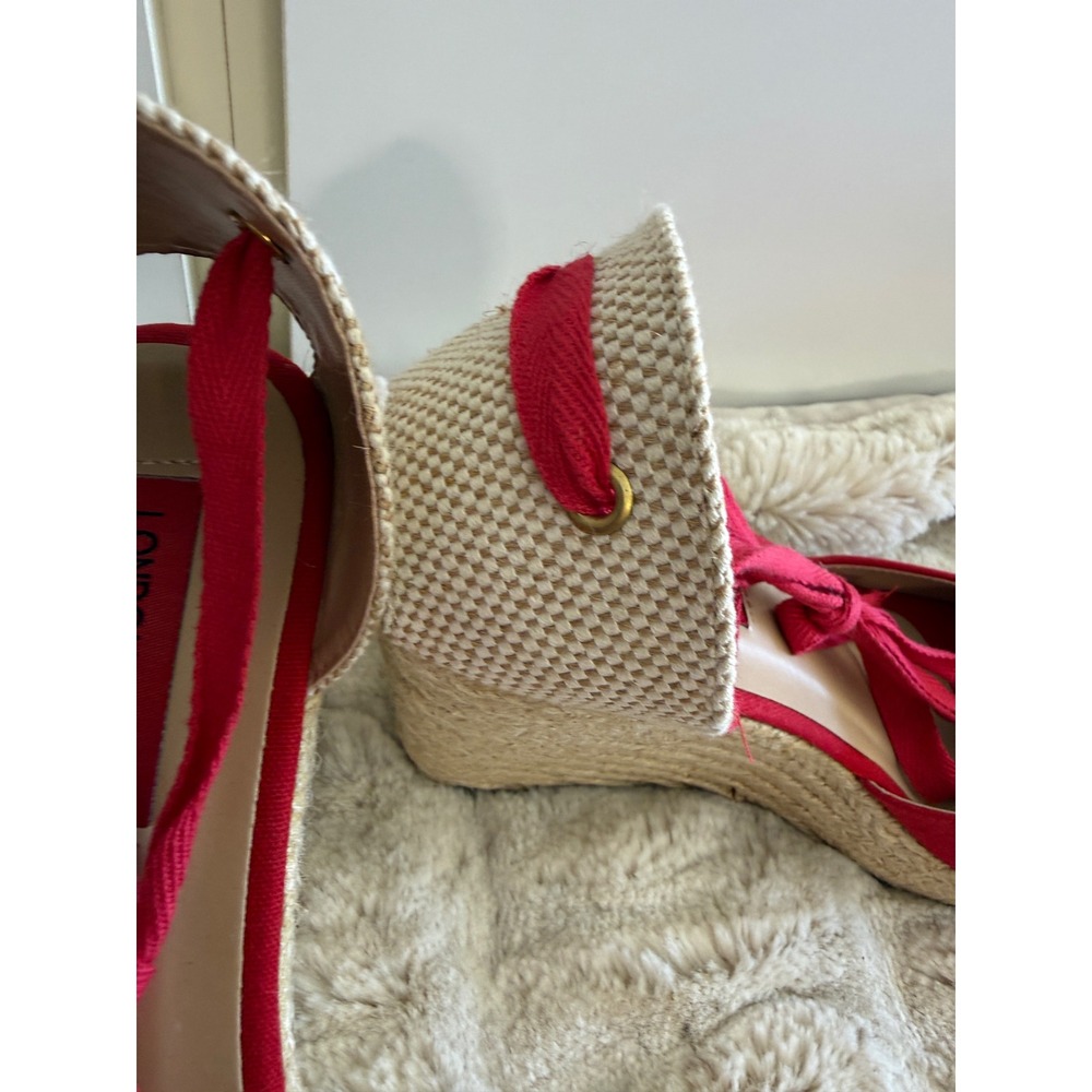 London Rebel Womens Red Canvas Espadrille Wedge Sandals Lace Up Ankle Tie Size10 - Picture 3 of 7